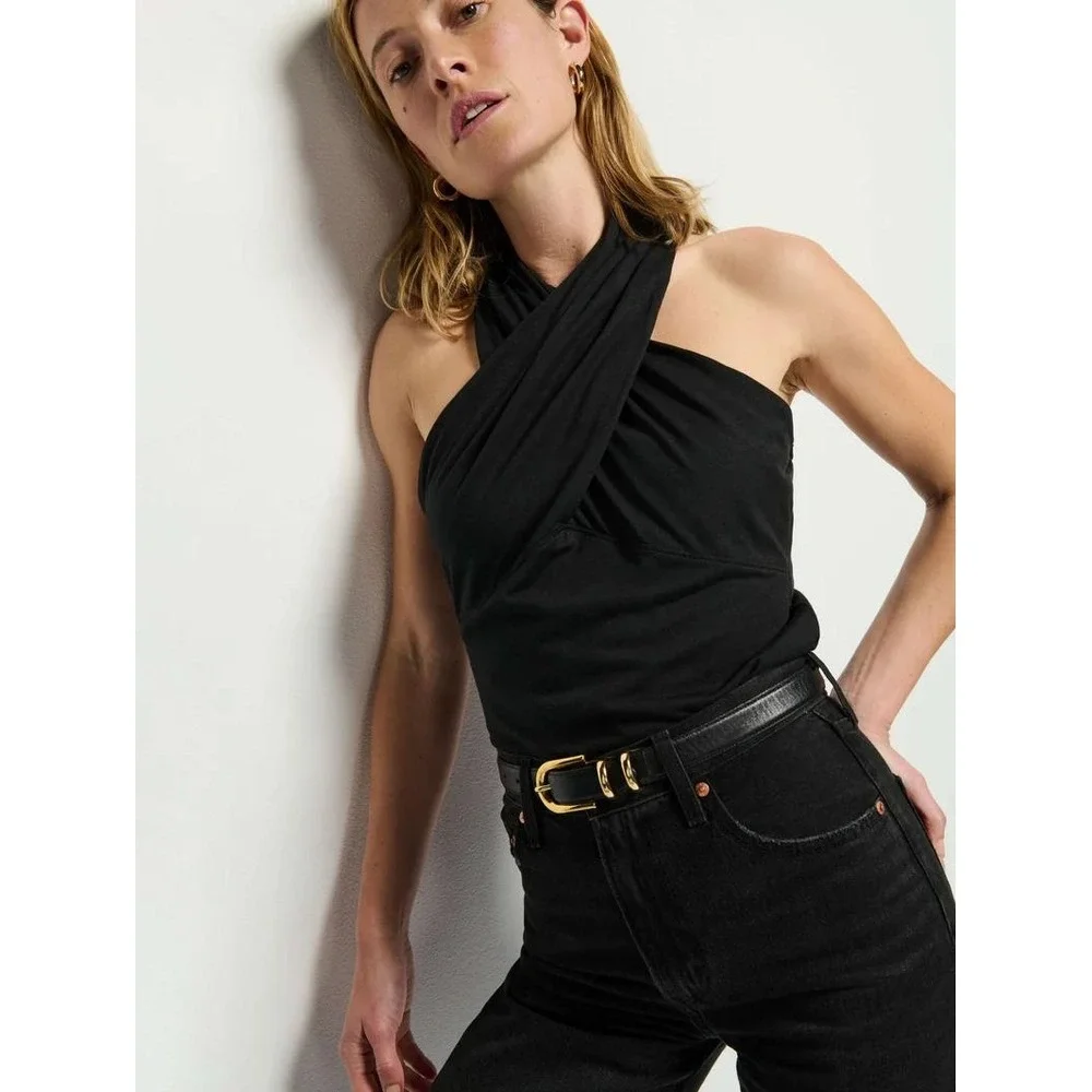 Nation LTD Hanna Halter Cross Front Top Black Pima Cotton Blend NWT M Peru Basic